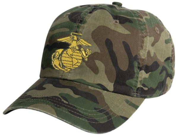 Ball Cap-Woodland Camo with Gold EGA